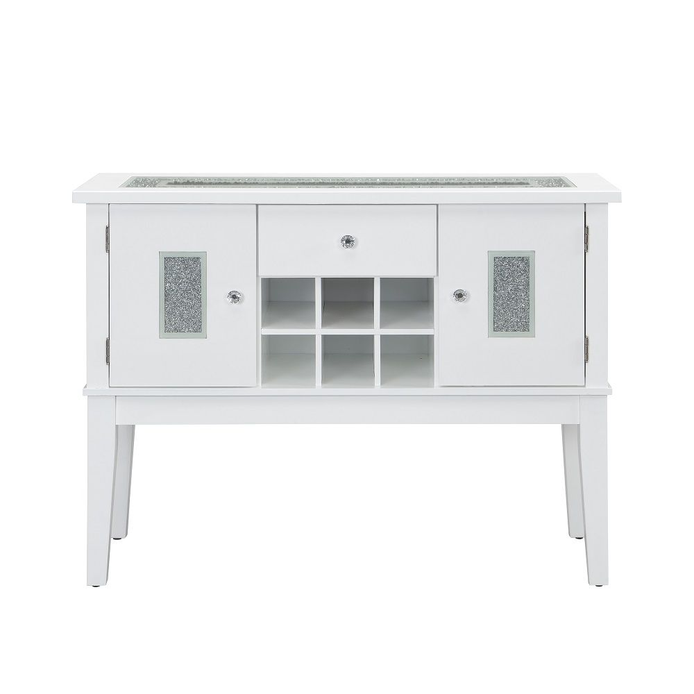 Elizaveta - Server - Faux Crystal Diamonds & White High Gloss