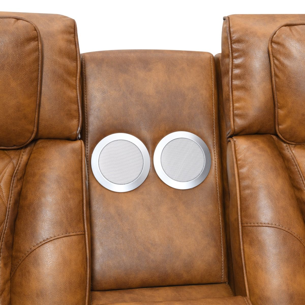 Taddeo - Power Motion Sectional Sofa With Power Headrest, Massage & LED - Two Tone Brown Leatherette