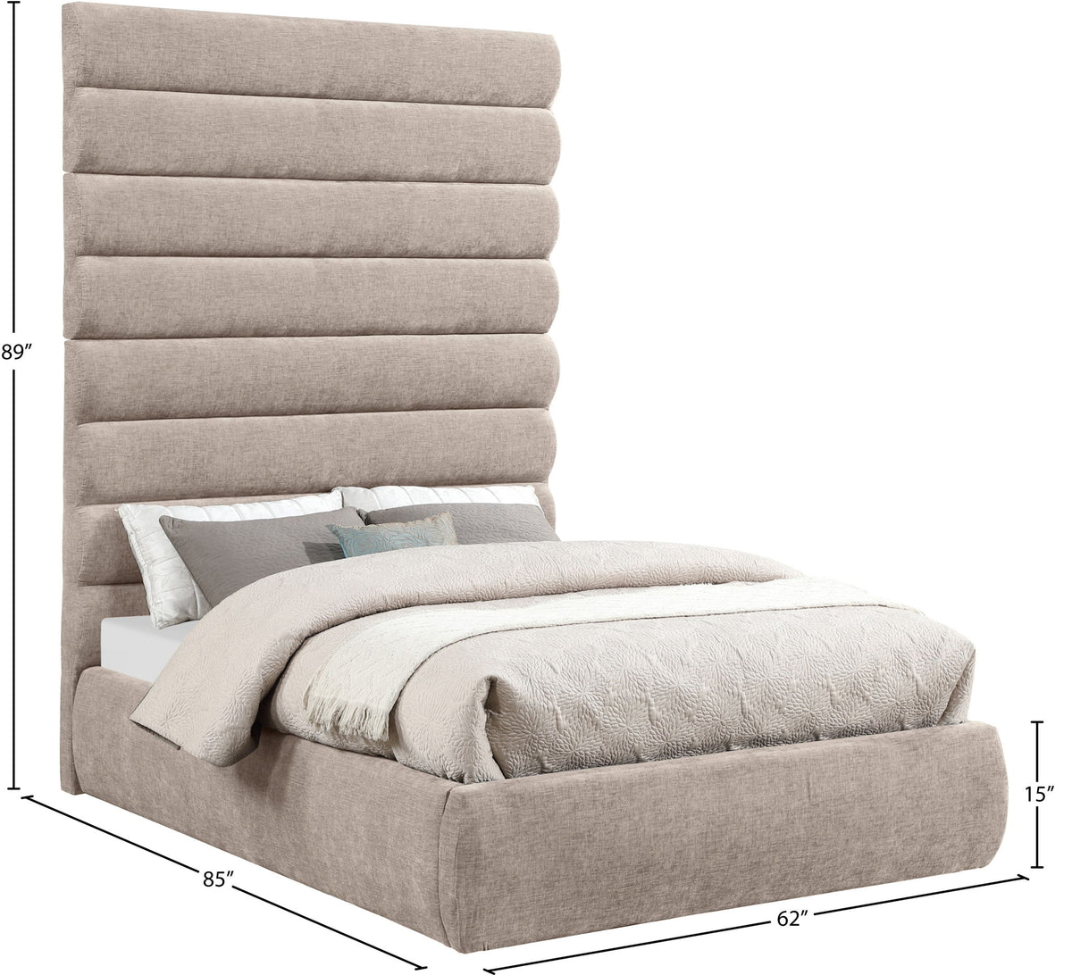 Adam - Chenille Fabric Bed With 89" Headboard