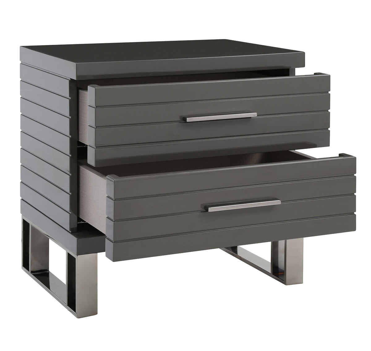 Splendor - Grey High Gloss Slatted Nightstand by VIG Furniture - View 3