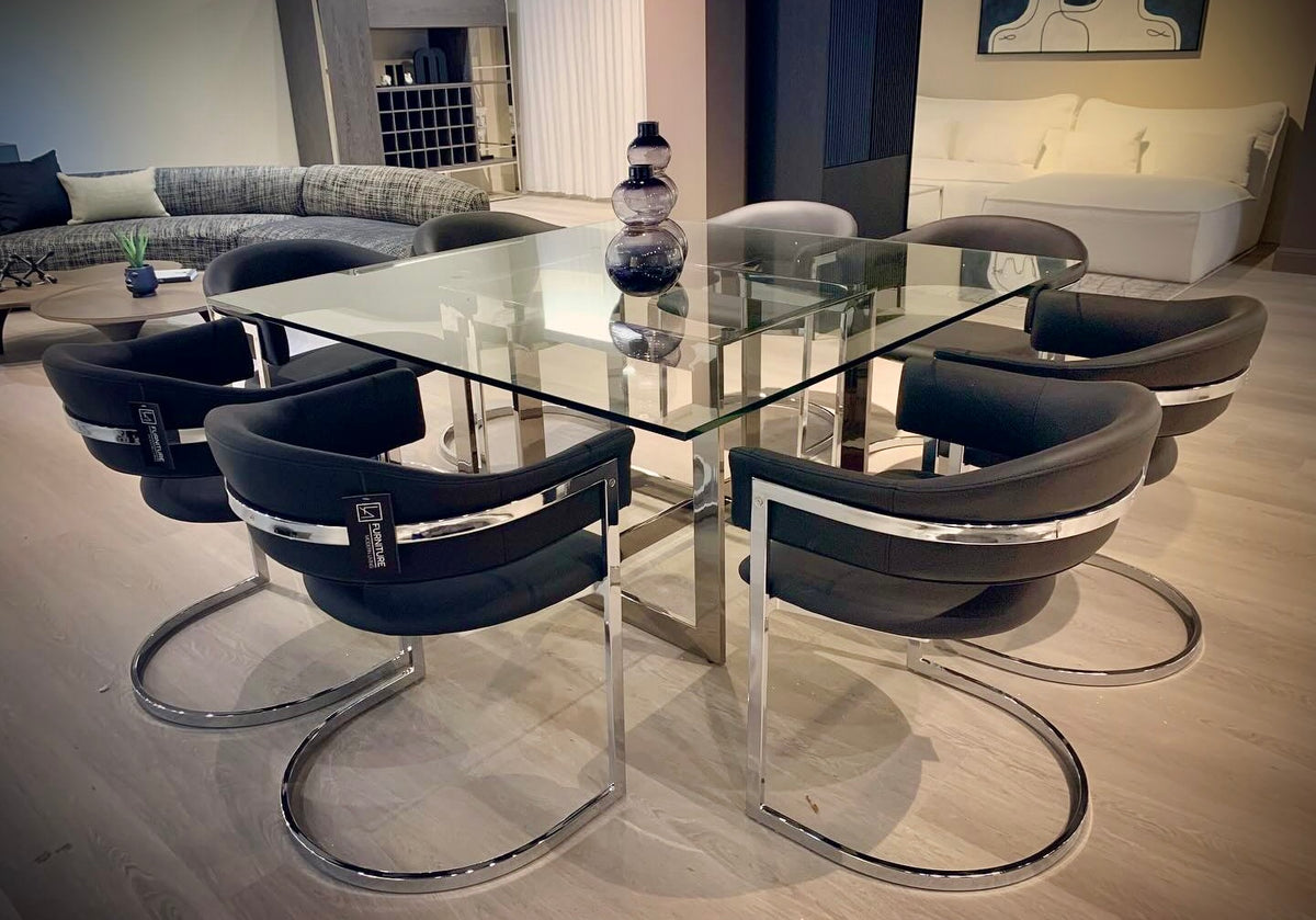 Keaton - Square Modern Glass + Stainless Steel Dining Table by VIG Furniture - View 8