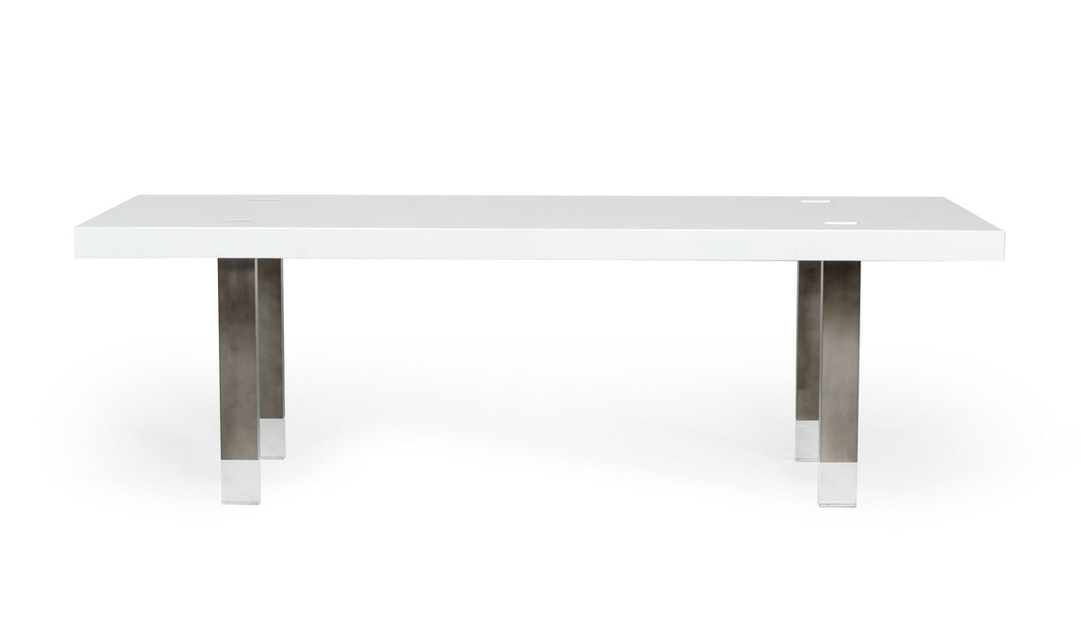 Lenny- Modern White High Gloss & Stainless Steel Gun Metal Dining Table by VIG Furniture - View 5