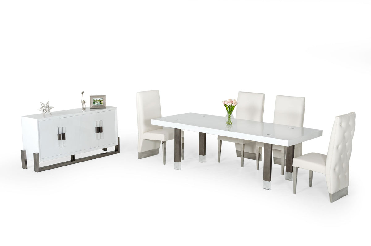 Lenny- Modern White High Gloss & Stainless Steel Gun Metal Dining Table by VIG Furniture - View 4
