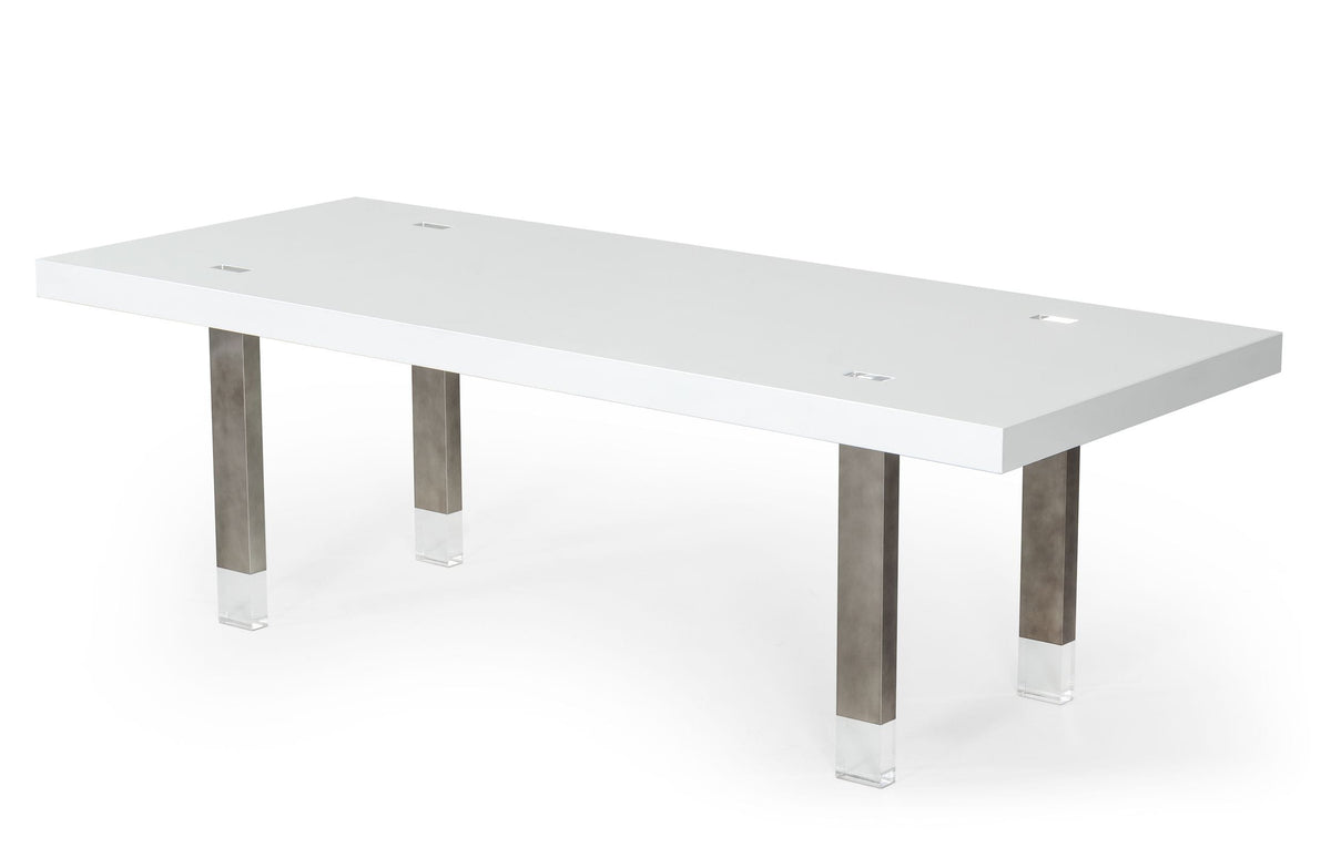 Lenny- Modern White High Gloss & Stainless Steel Gun Metal Dining Table by VIG Furniture - View 2