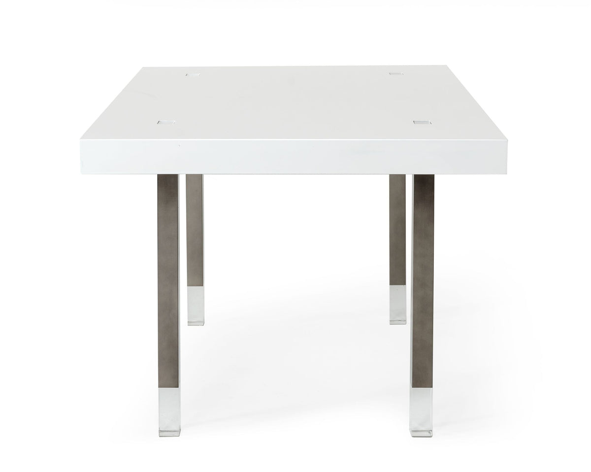 Lenny- Modern White High Gloss & Stainless Steel Gun Metal Dining Table by VIG Furniture - View 3