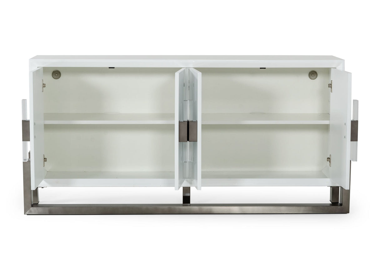 Lenny - Modern White High Gloss & Stainless Steel Gun Metal Buffet by VIG Furniture - View 3