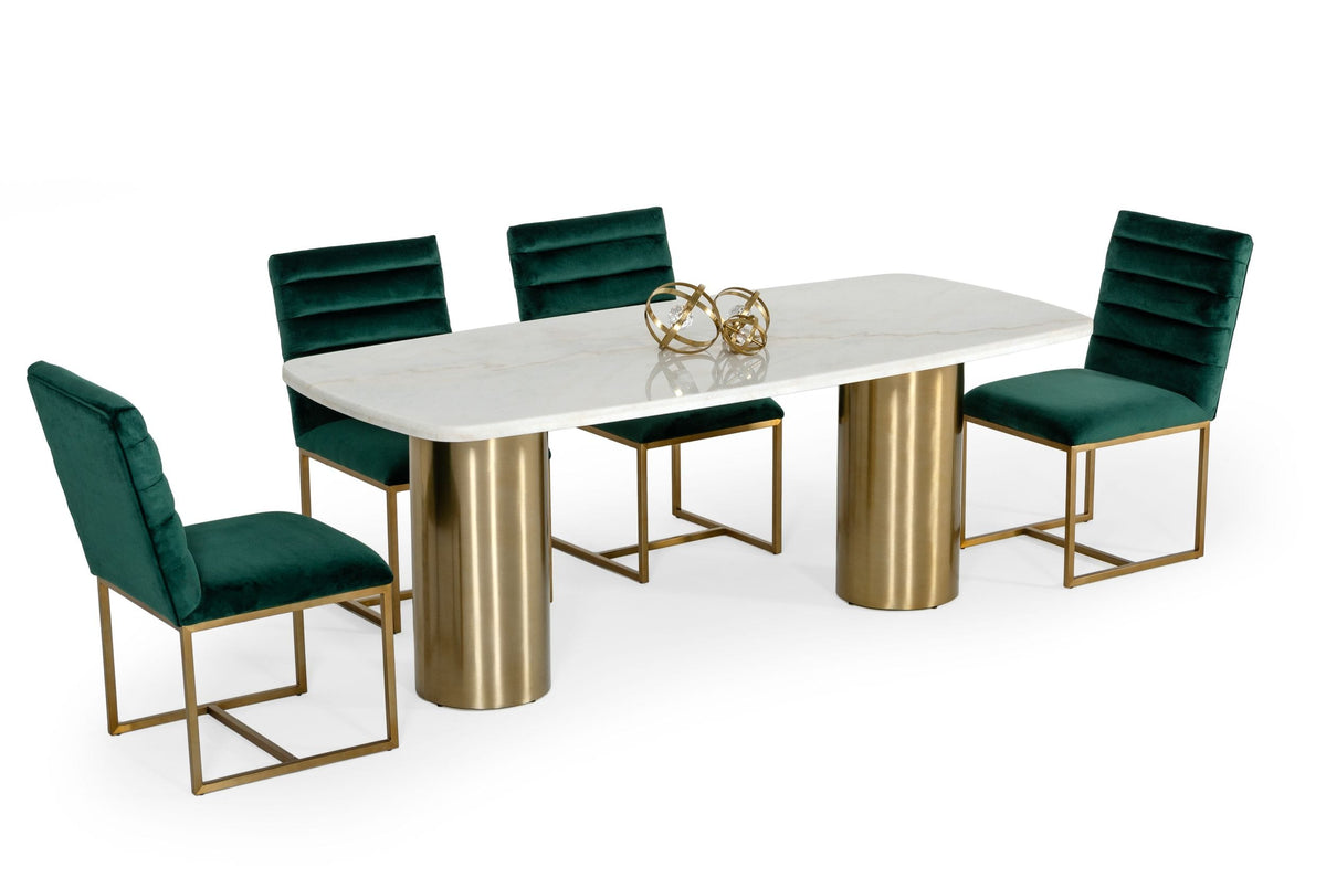 Rocky - Glam White Marble & Brush Gold Dining Table by VIG Furniture - View 5
