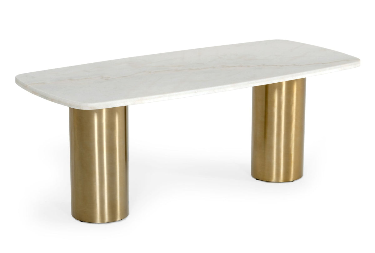Rocky - Glam White Marble & Brush Gold Dining Table by VIG Furniture - View 2