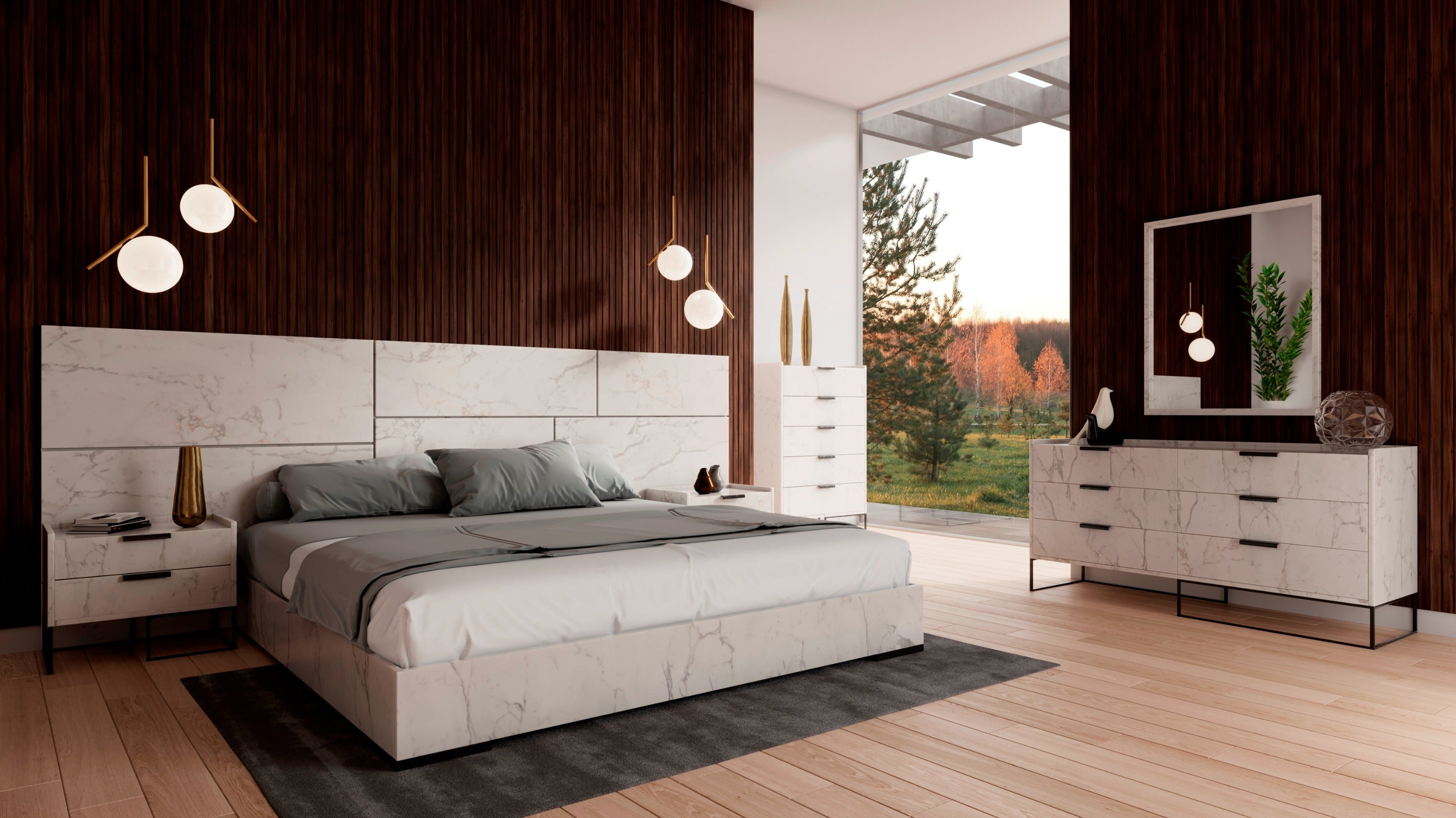 Eastern King Marbella - Italian Modern White Faux Marble 4-Piece Bedroom Set by VIG Furniture - View 1