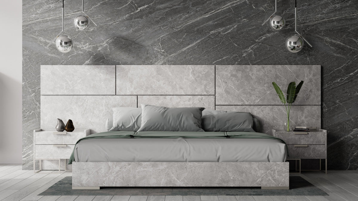 Eastern King Marbella - Italian Modern Grey Faux Marble 4-Piece Bedroom Set