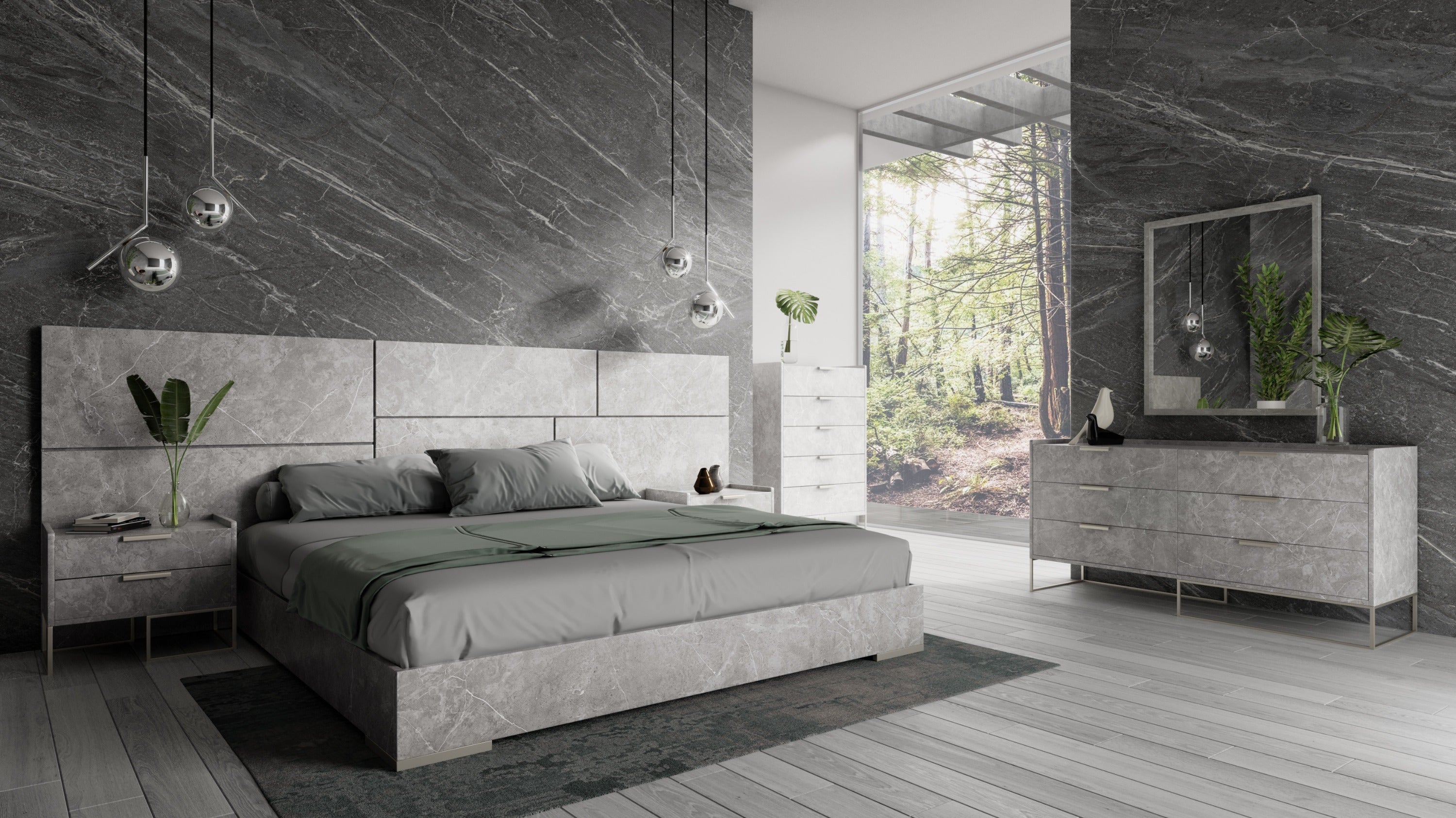 Eastern King Marbella - Italian Modern Grey Faux Marble 4-Piece Bedroom Set by VIG Furniture - View 1