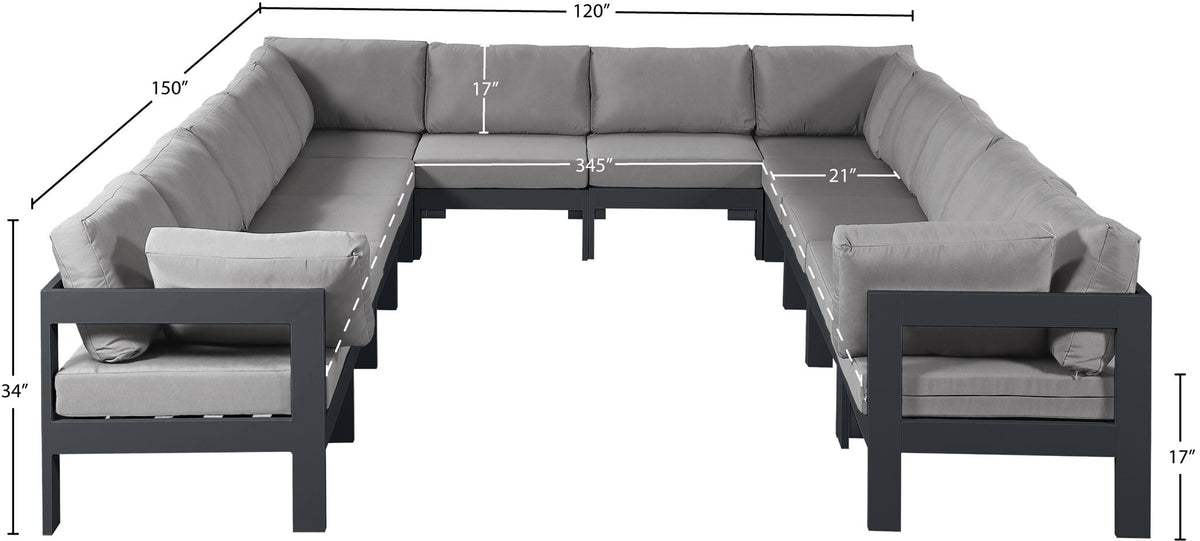 Nizuc - Outdoor Patio 12 Piece Modular Sectional With Gray Frame