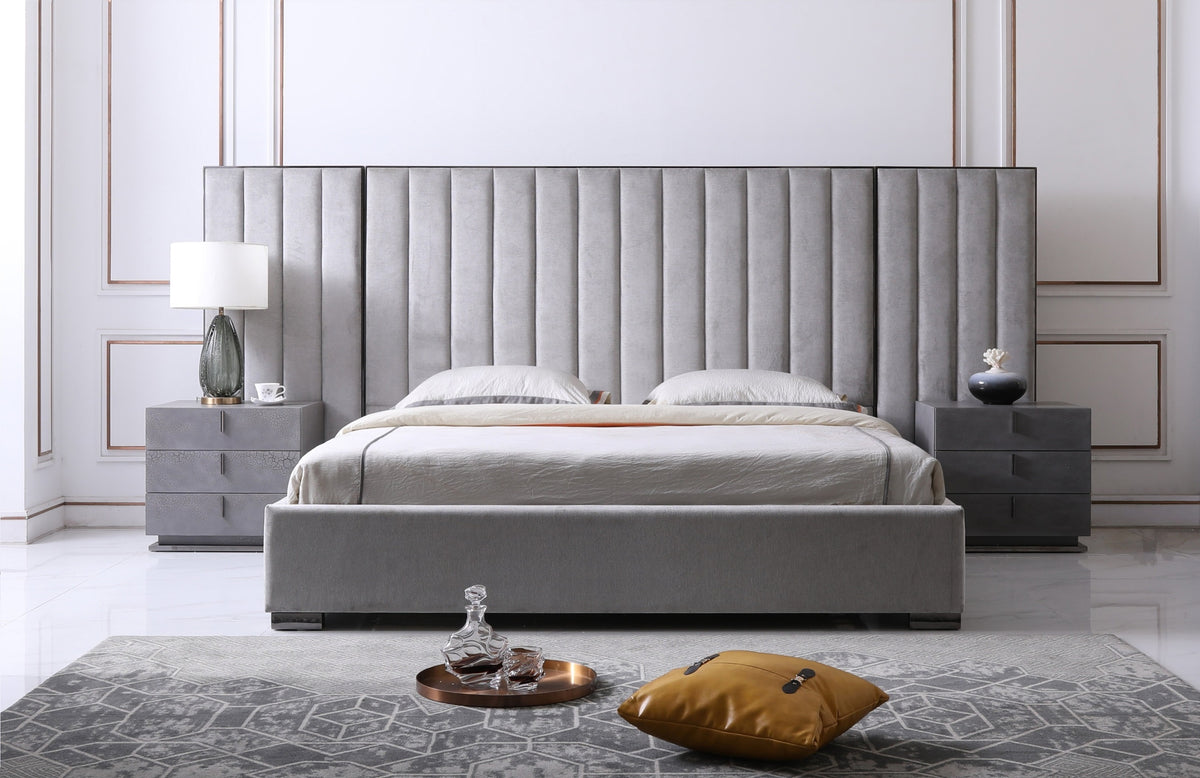 Queen Buckley - Modern Grey & Black Stainless Steel Bed w/ Nightstands by VIG Furniture - View 1