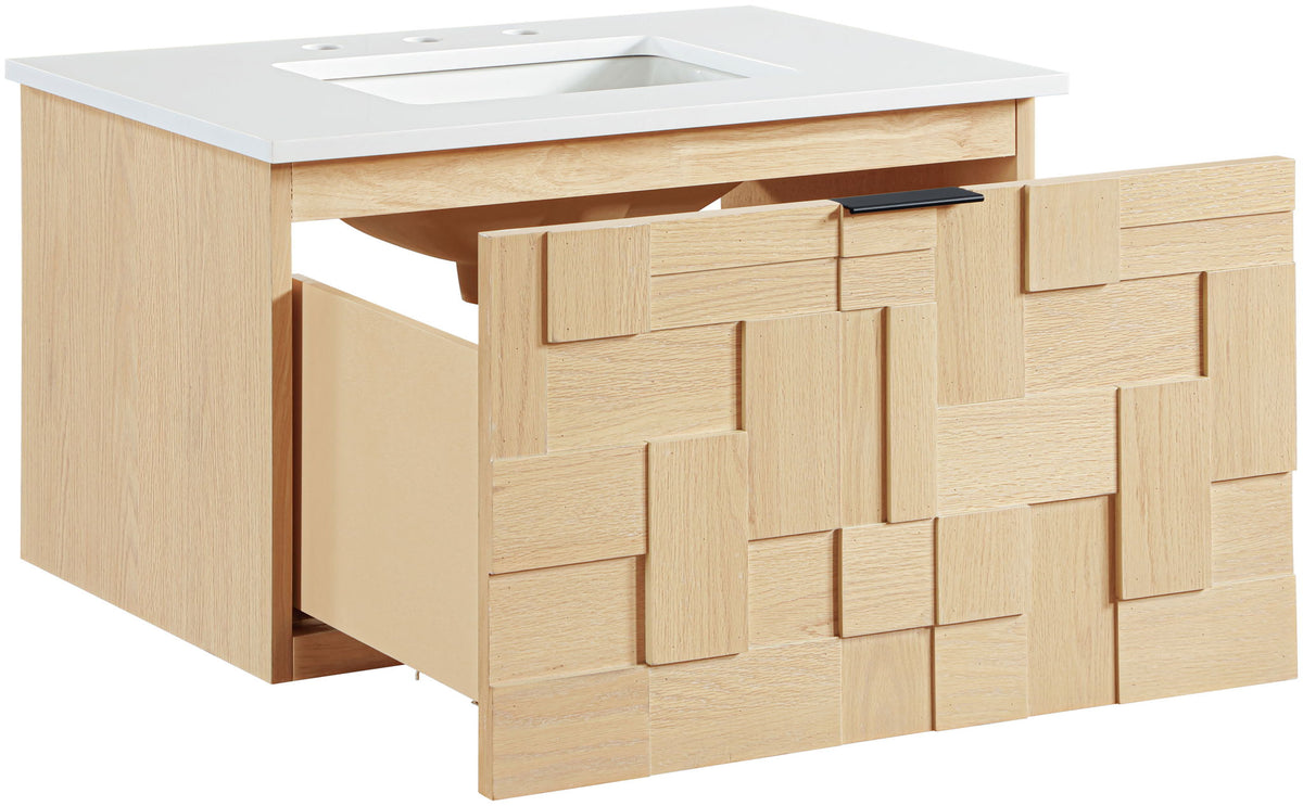 Leonardo - Engineered Stone And Solid Wood 24" Wall Mounted Bathroom Vanity