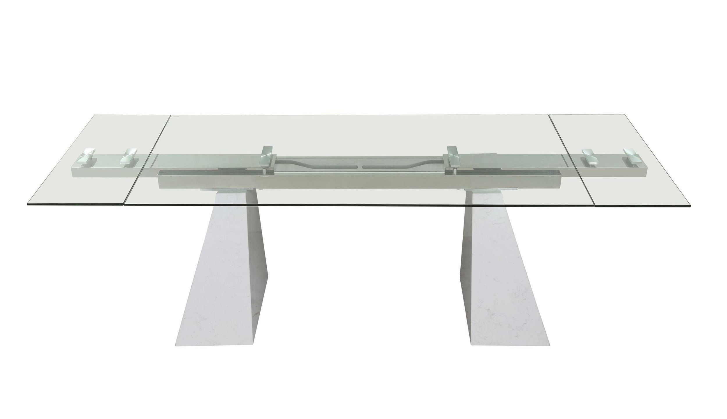 Modrest Latrobe Extendable Quartz Stone & Glass Dining Table in White | VIG