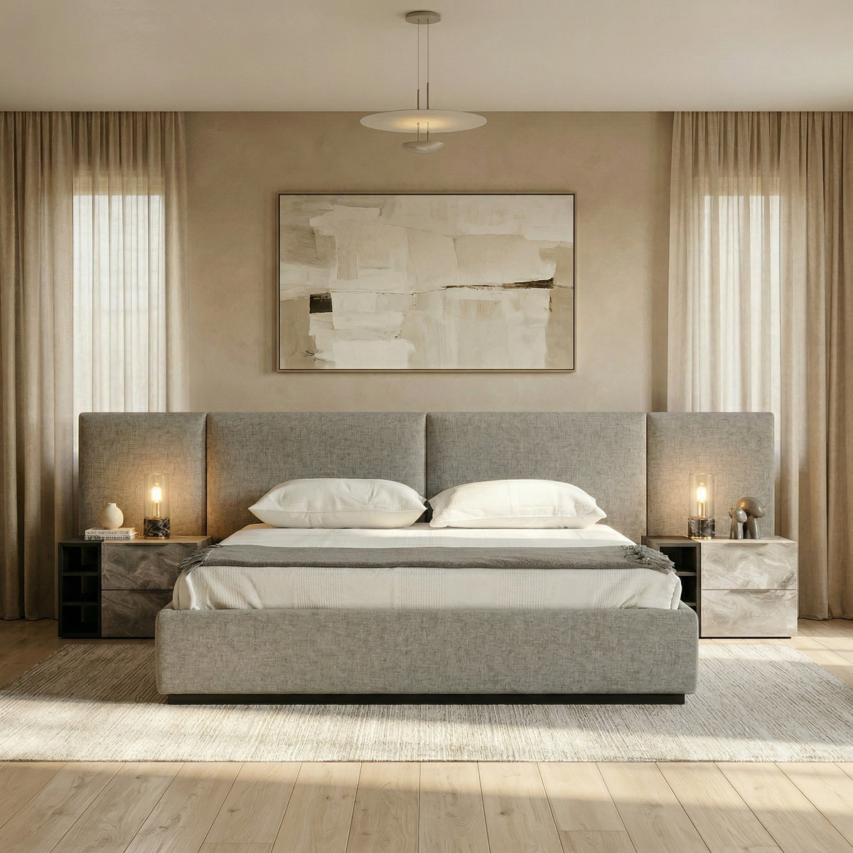 Maranello - Modern Grey Fabric Bed w/ Two Nightstands by VIG Furniture - View 6