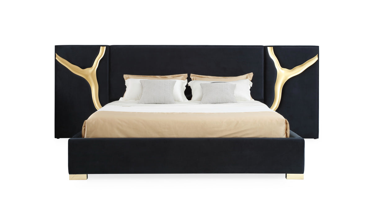 Aspen - Eastern King Glam Black Velvet & Gold Bed by VIG Furniture - View 1