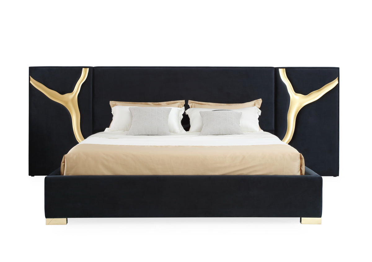Aspen - Glam Black Velvet & Gold Bed by VIG Furniture - View 1