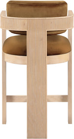 Sacha - Velvet Stool With Natural Base - Saddle