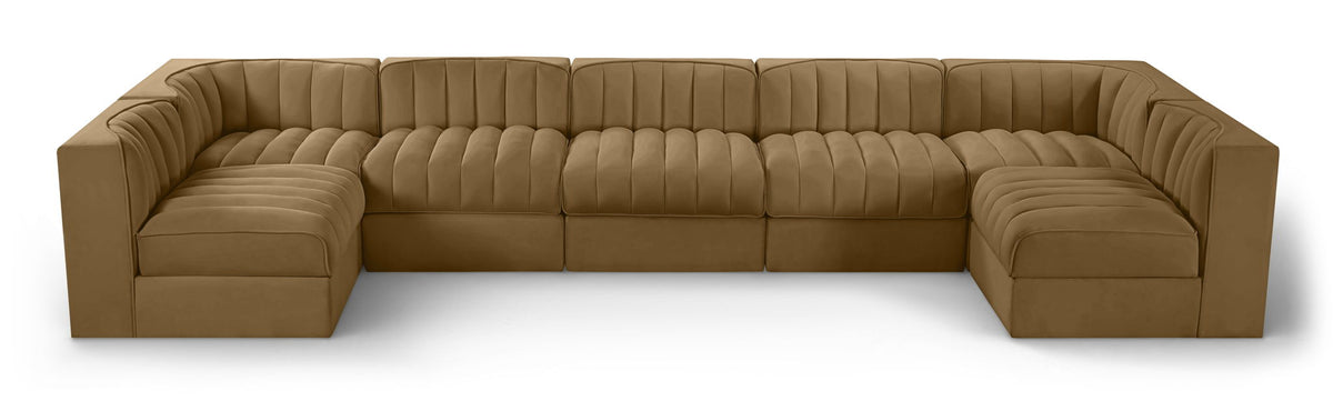 Rummi - Velvet Performance Fabric Upholstered 7 Piece Modular Sectional (With 2 Corner Chairs)