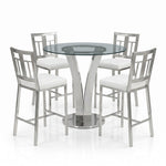 Celina - 5-Piece Round Tempered Glass Tabletop Dining Table Set With Stools Seats Up To 4 - White