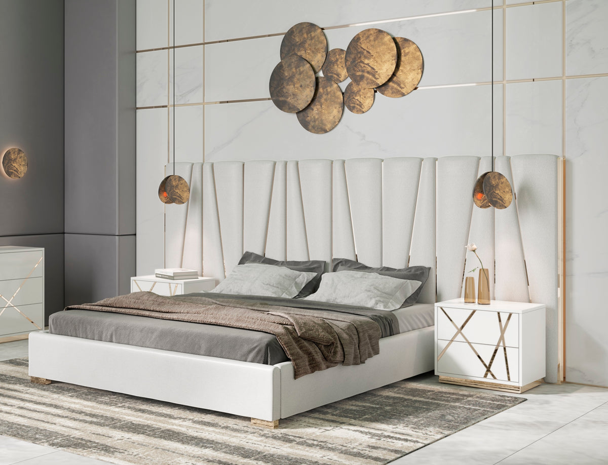 Nixa - Modern White + Gold Bed + Nightstands by VIG Furniture - View 3