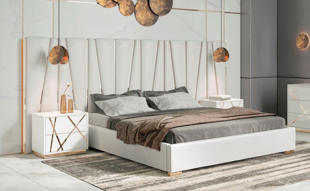 Queen Nixa - Modern White + Gold Bedroom Set