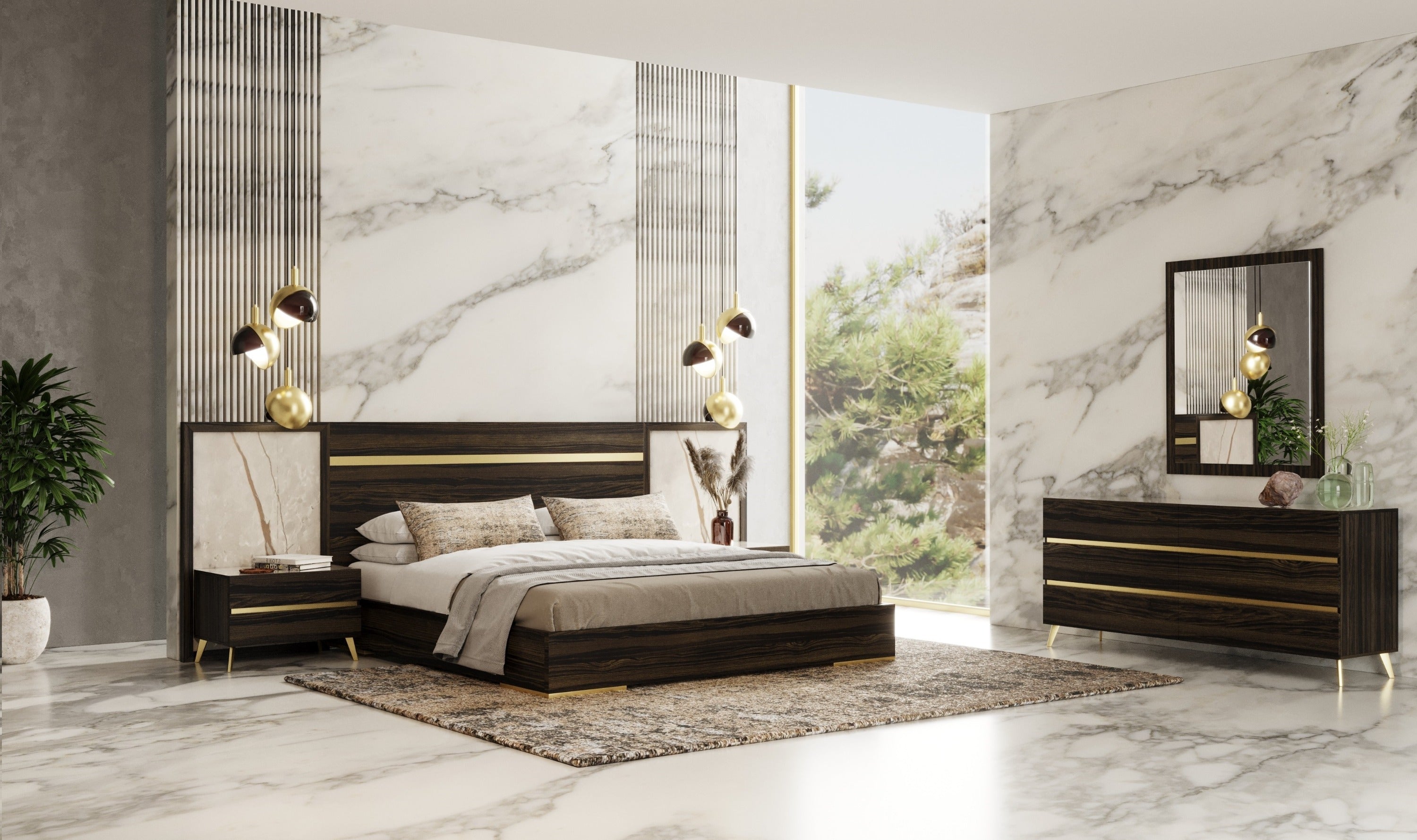 Eastern King Velondra - Modern Eucalypto + Marble 4-Piece Bedroom Set by VIG Furniture - View 1