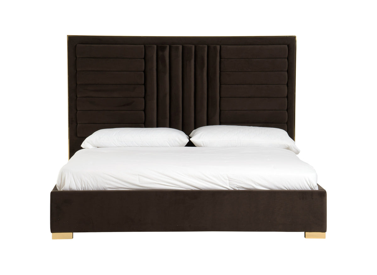 Daystar - Modern Dark Brown Velvet & Gold Bed by VIG Furniture - View 1