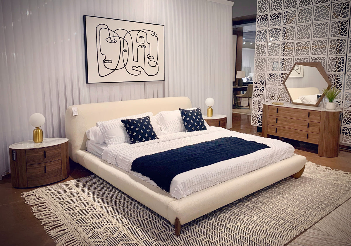 Fleury - Contemporary Cream Fabric and Walnut Bed by VIG Furniture - View 3