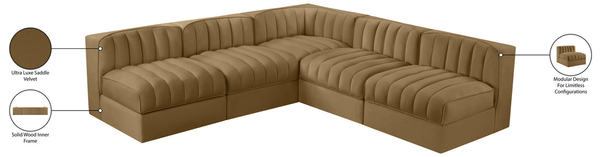 Rummi - Armless Velvet Performance Fabric Upholstered 5 Piece Modular Sectional