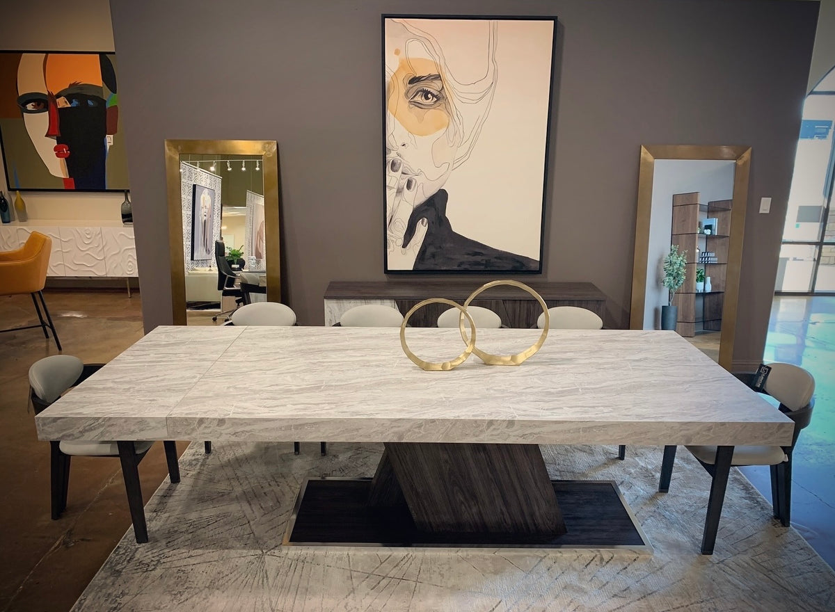 Cairo - Italian Modern Faux Marble & Pecan Elm Extendable Dining Table by VIG Furniture - View 3