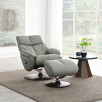 Kandoro - Motion Accent Chair With Swivel & Ottoman - Gray Leather & Brown Base