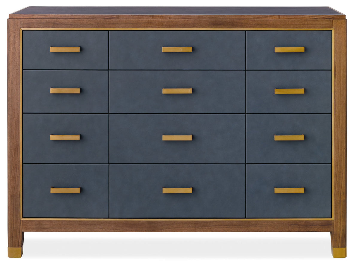 Melange - Geneva Accent Drawer Chest - Blue / Medium Walnut