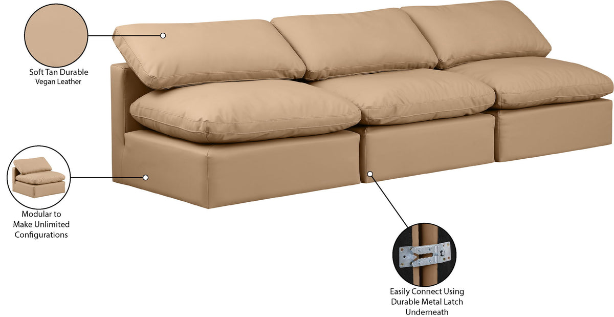 Indulge - Faux Leather 3 Piece Modular Armless Sofa - Tan