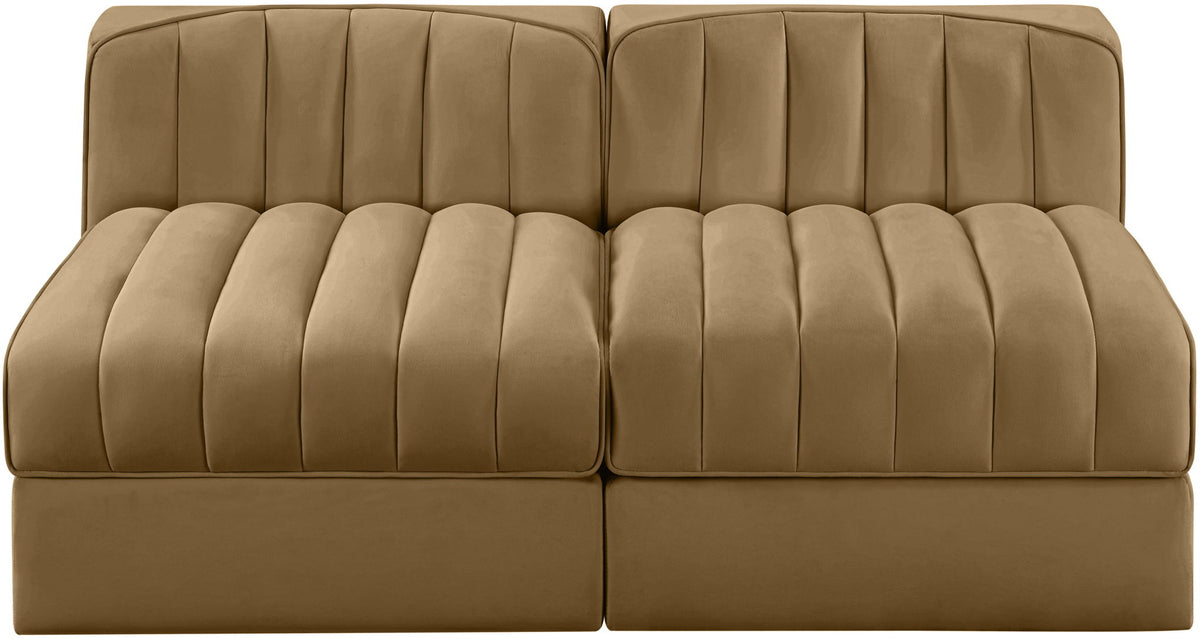 Rummi - Velvet Performance Fabric Upholstered 2 Piece Modular Armless Loveseat