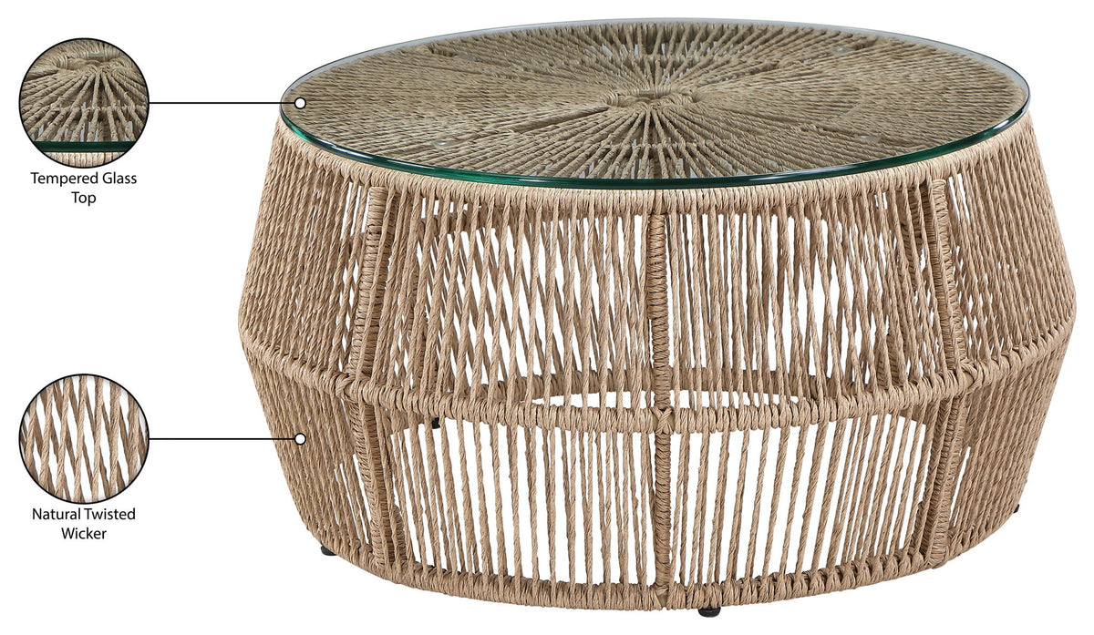 Coastline - Tempered Glass Top And Wicker Outdoor Patio Coffee Table - Natural | Natural