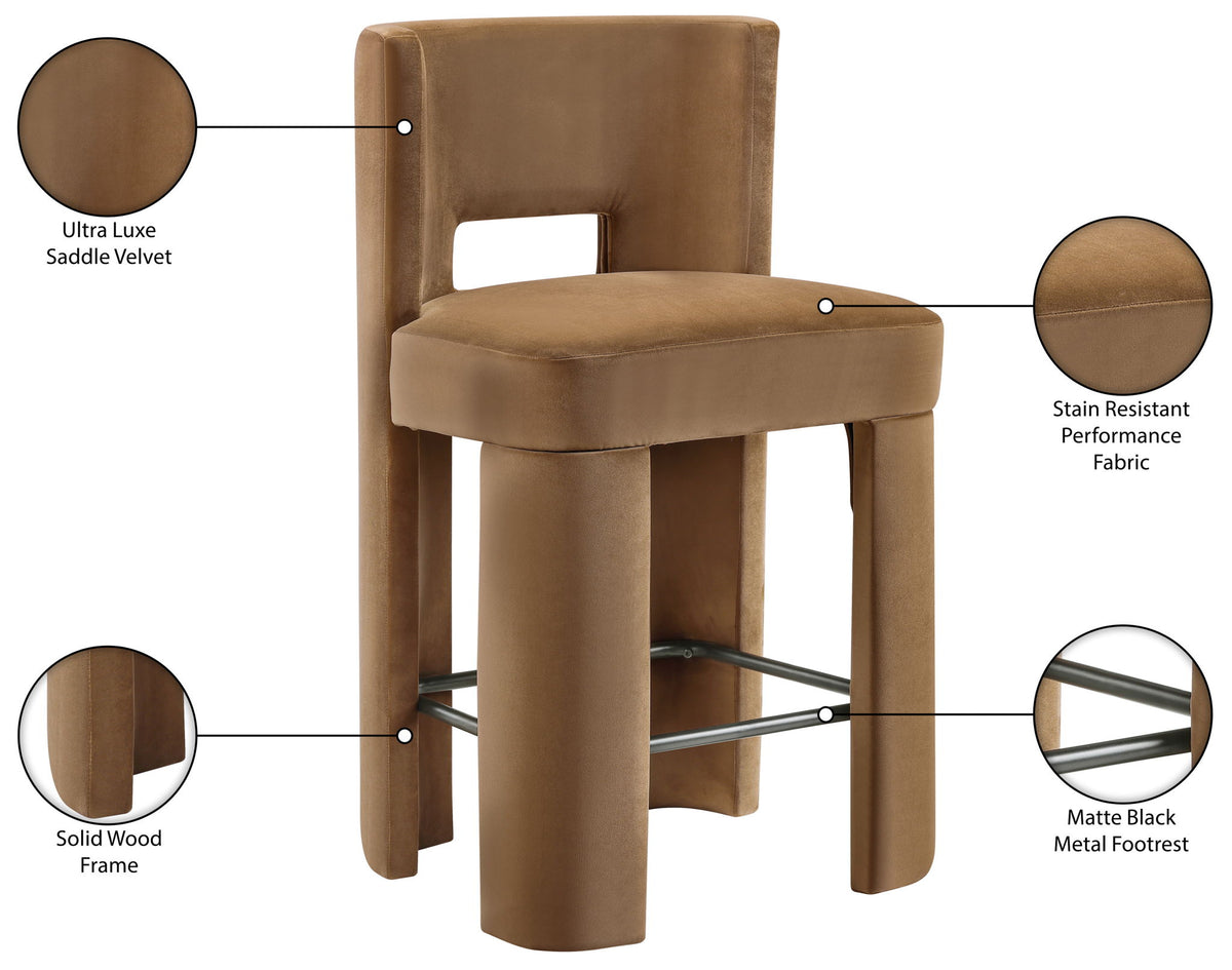 Zuno - Velvet Performance Fabric Upholstered Counter Stool (Set of 2) - Saddle