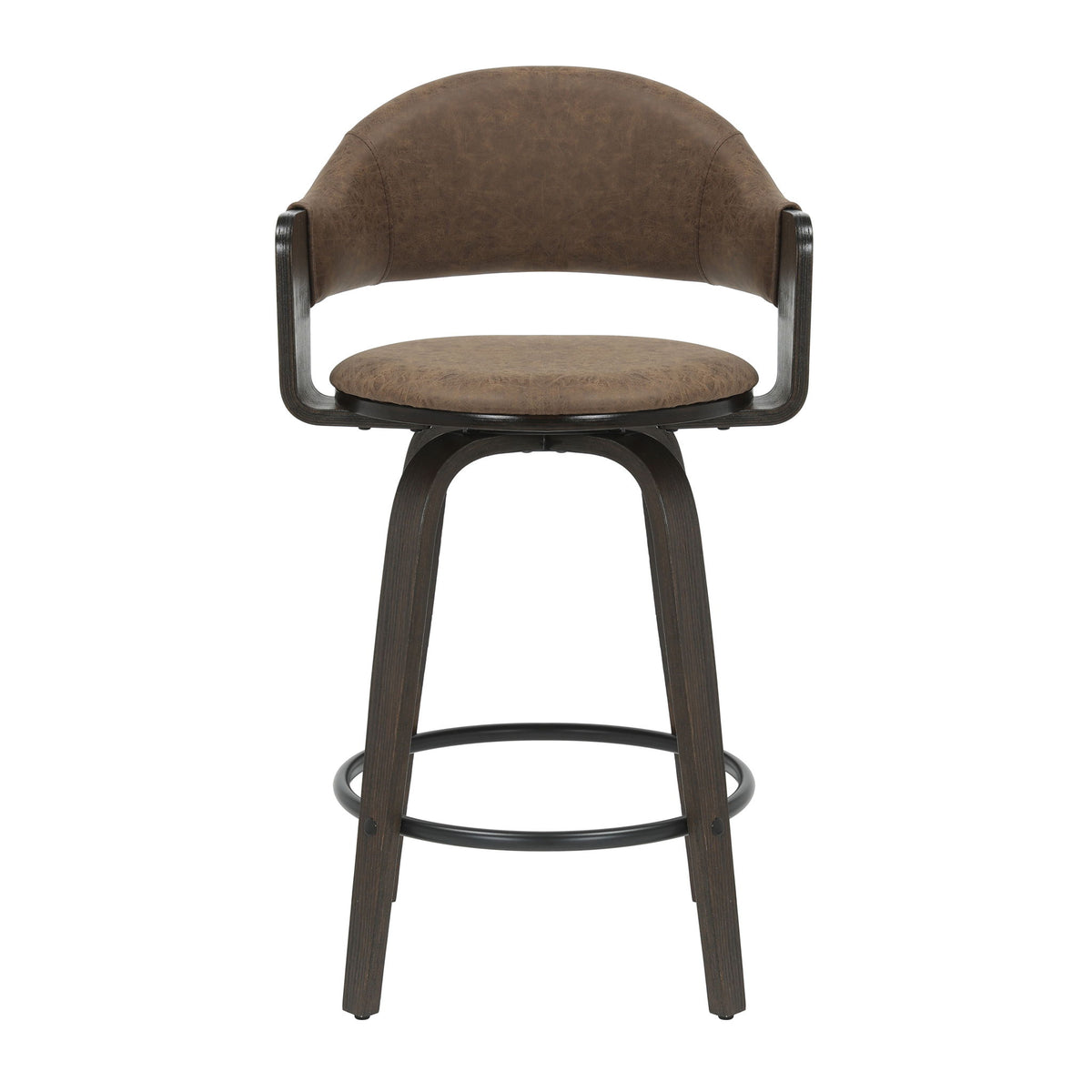 Daxton - Swivel Counter Height Round Back Wood Bar Stool With Faux Leather Seat