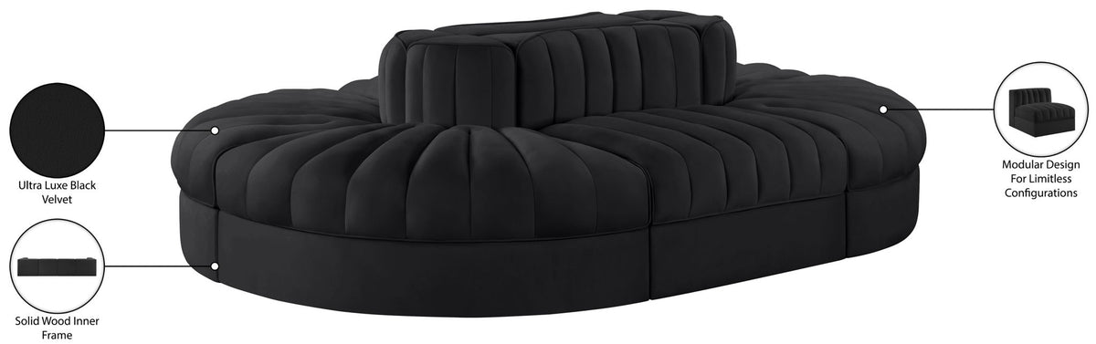Rummi - Oval Velvet Performance Fabric Upholstered 6 Piece Modular Sectional