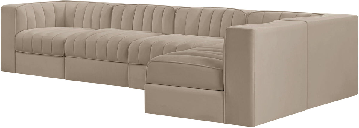 Rummi - Velvet Performance Fabric Upholstered 5 Piece Modular Sectional, L-Shaped (Right)