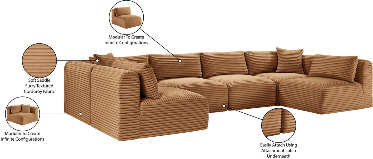 Shaggy - Fabric 6 Piece Modular U-Shaped Armless Sectional
