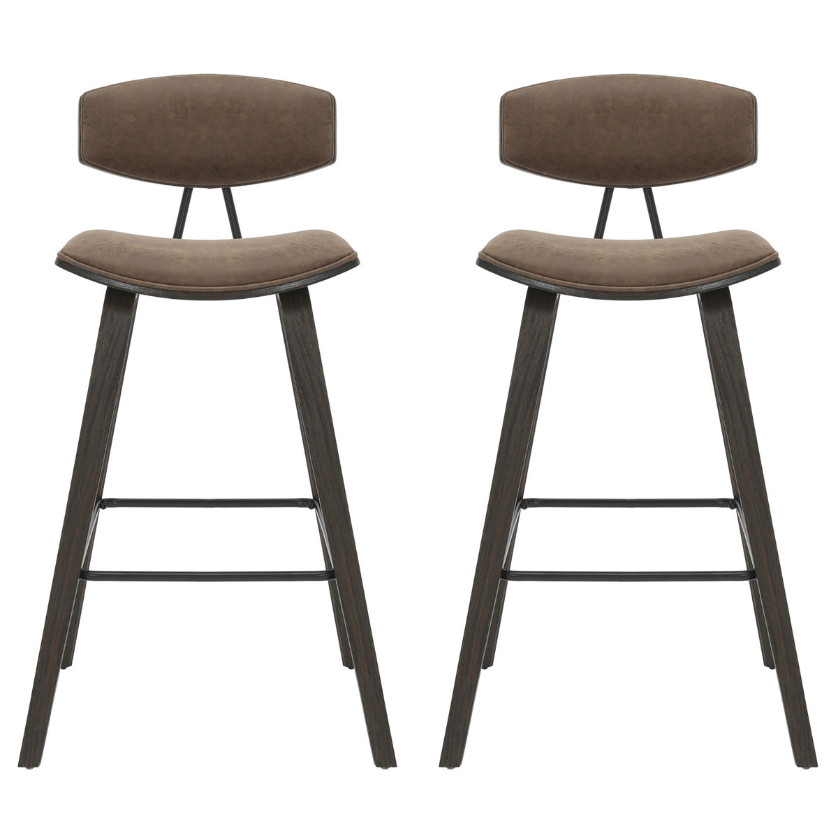 Fox - Bar Height Curved Back Wood Bar Stool With Faux Leather Seat