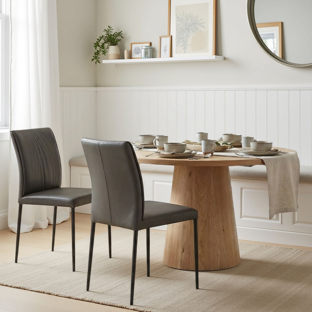 Meriam - Full Back Top Grain Leather Upholstered Metal Dining Chairs (Set of 2)