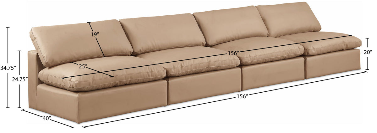 Comfy - Faux Leather Modular Armless Sofa 4 Pieces - Tan