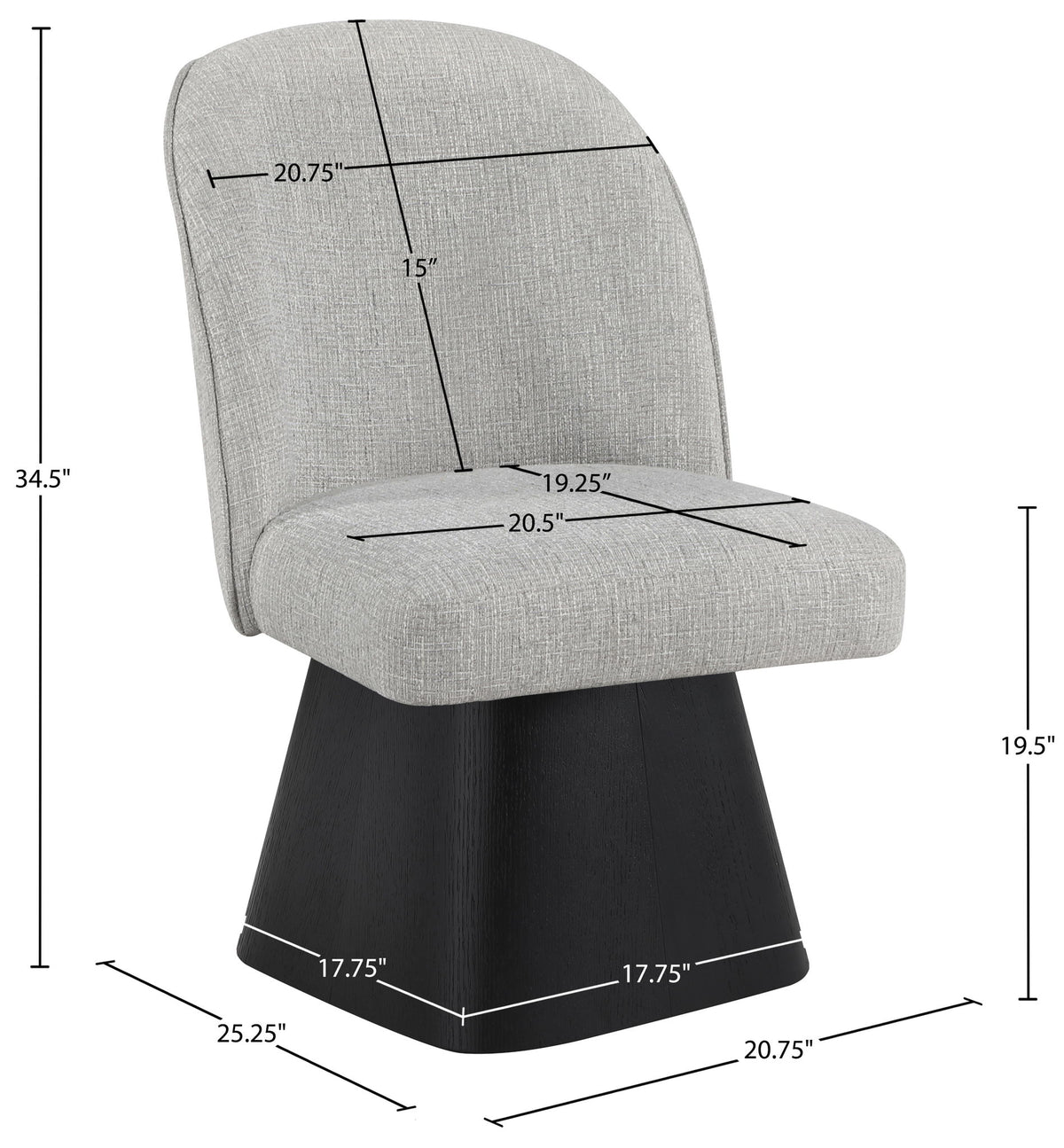 Marlowe - Linen Textured Fabric Upholstered Swivel Dining Side Chair - Stained Black