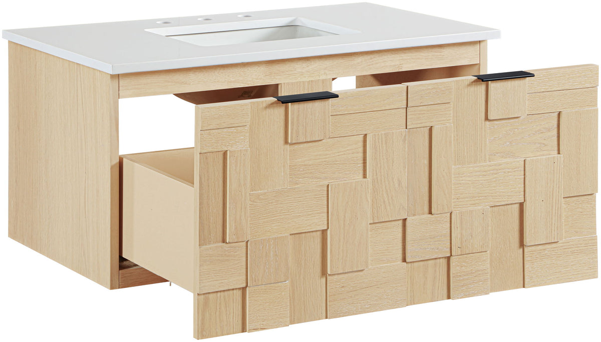 Leonardo - Engineered Stone And Solid Wood 24" Wall Mounted Bathroom Vanity