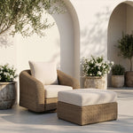 Seacrest - Olefin Water Resistant Fabric And Wicker Outdoor Patio Ottoman/Coffee Table