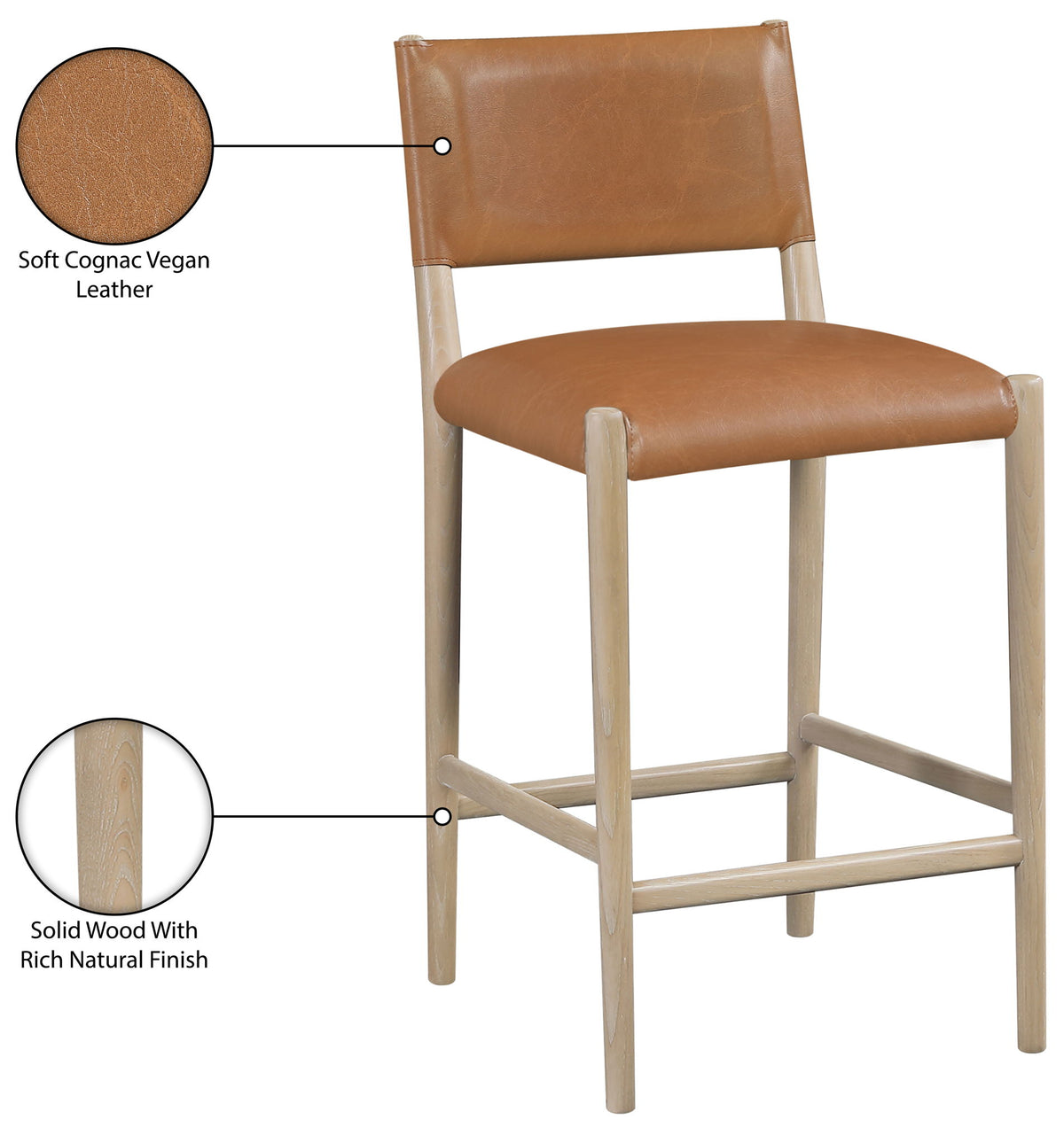 Andie - Vegan Leather Upholstered Counter Stool - Natural Base