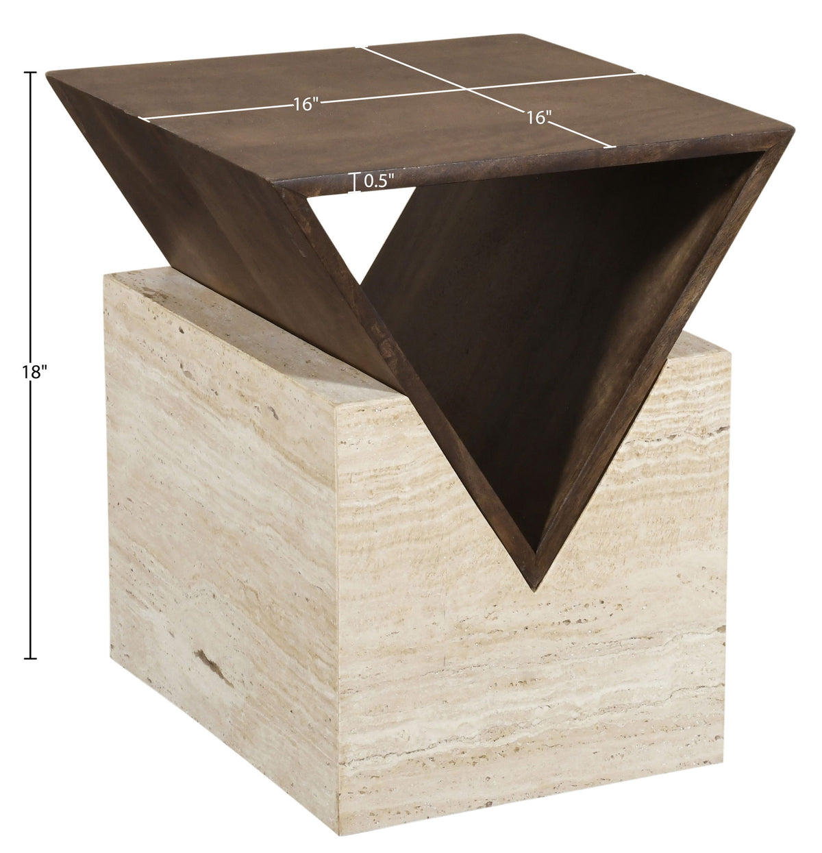 Opus - Travertine And Mango Wood End Table - Brown / Beige